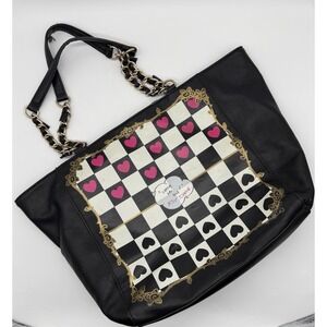 Betsey Johnson Queen Kitsch Tote Check Me Out Hearts Checker Board Travel Bag